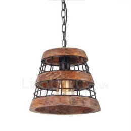 1 Lichtring Vintage Houten Kroonluchter Industriële Wind Loft Houten Lineaire Hanglamp