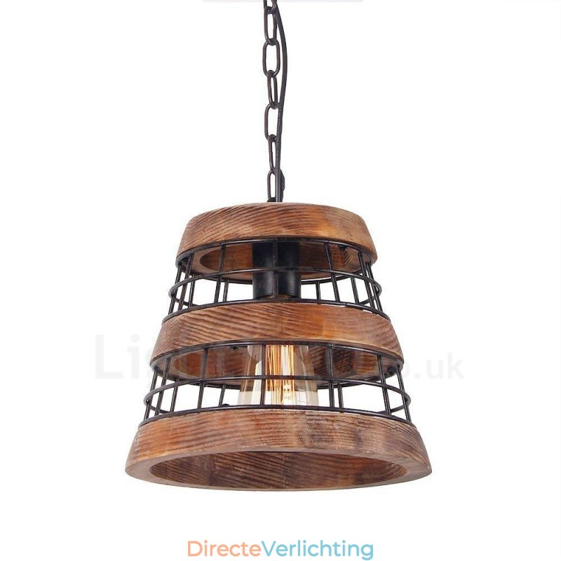 1 Lichtring Vintage Houten Kroonluchter Industriële Wind Loft Houten Lineaire Hanglamp