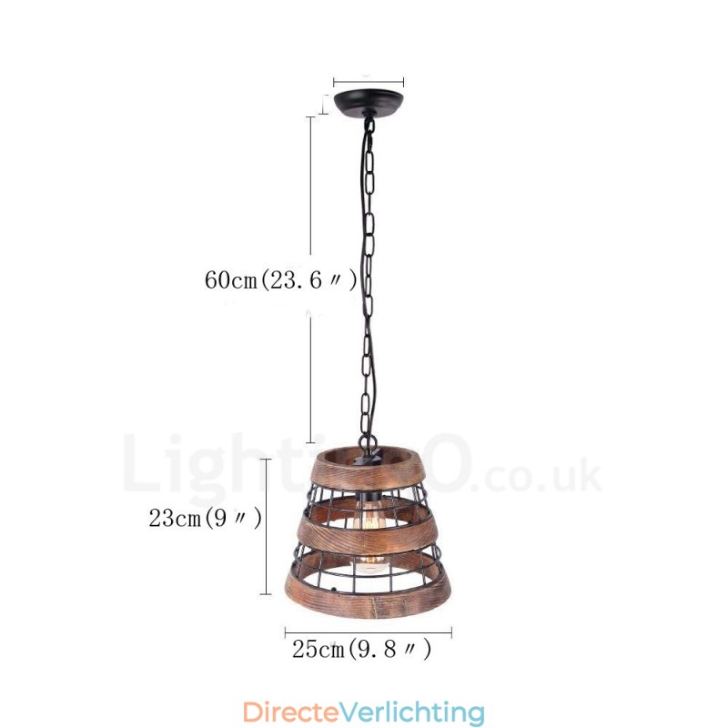 1 Lichtring Vintage Houten Kroonluchter Industriële Wind Loft Houten Lineaire Hanglamp