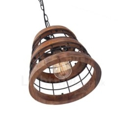1 Lichtring Vintage Houten Kroonluchter Industriële Wind Loft Houten Lineaire Hanglamp