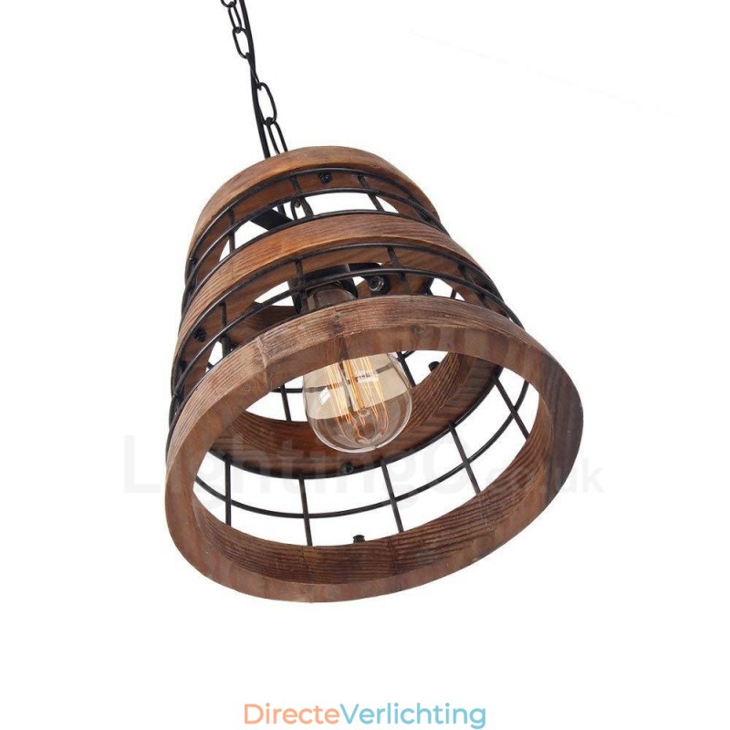 1 Lichtring Vintage Houten Kroonluchter Industriële Wind Loft Houten Lineaire Hanglamp
