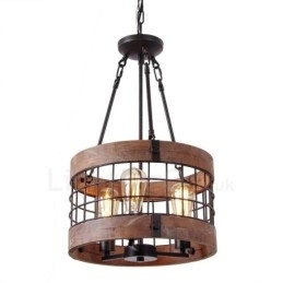 3 Lichts Drum Vintage Houten Kroonluchter Industriële Wind Loft Houten Lineaire Hanglamp