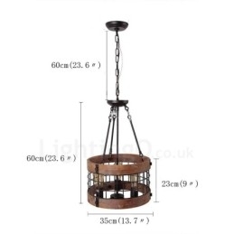 3 Lichts Drum Vintage Houten Kroonluchter Industriële Wind Loft Houten Lineaire Hanglamp