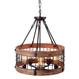 5-lichts trommel vintage houten kroonluchter industriële wind loft houten lineaire hanglamp