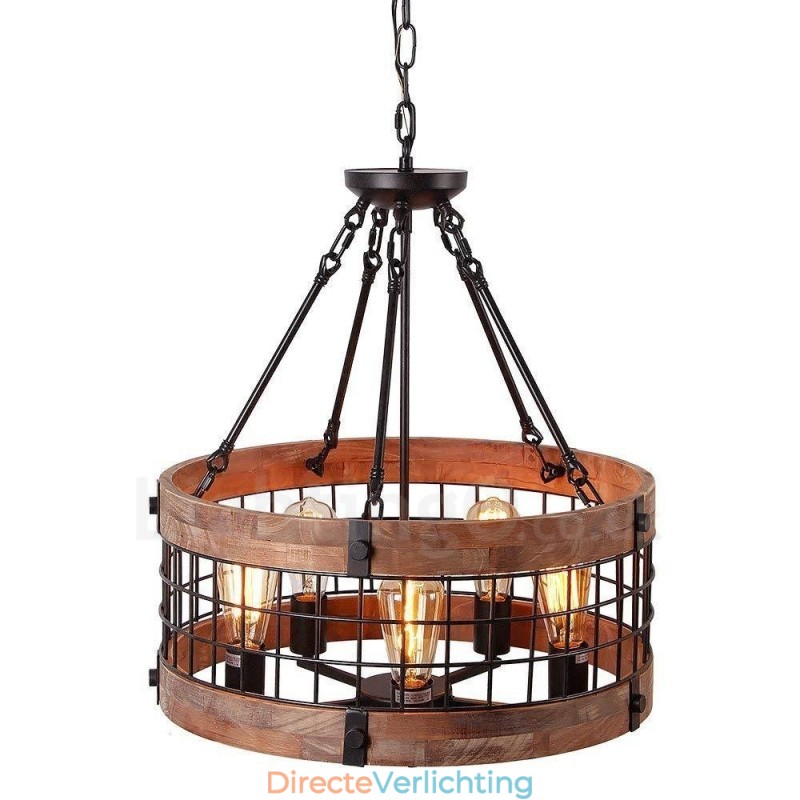 5-lichts trommel vintage houten kroonluchter industriële wind loft houten lineaire hanglamp