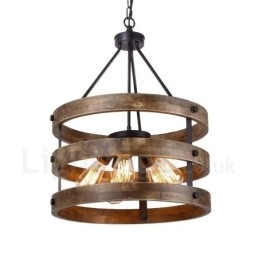 5-lichts trommel vintage houten kroonluchter industriële wind loft houten lineaire hanglamp