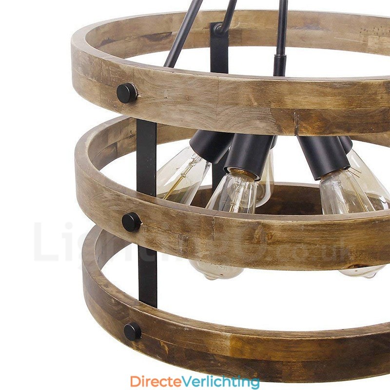 5-lichts trommel vintage houten kroonluchter industriële wind loft houten lineaire hanglamp