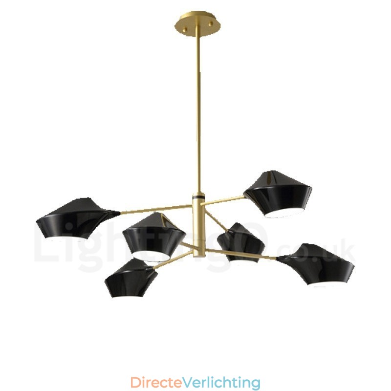 2-laags, veelkleurige lineaire retro kroonluchter met 6 lampen en acryl kappen voor buiten, garage