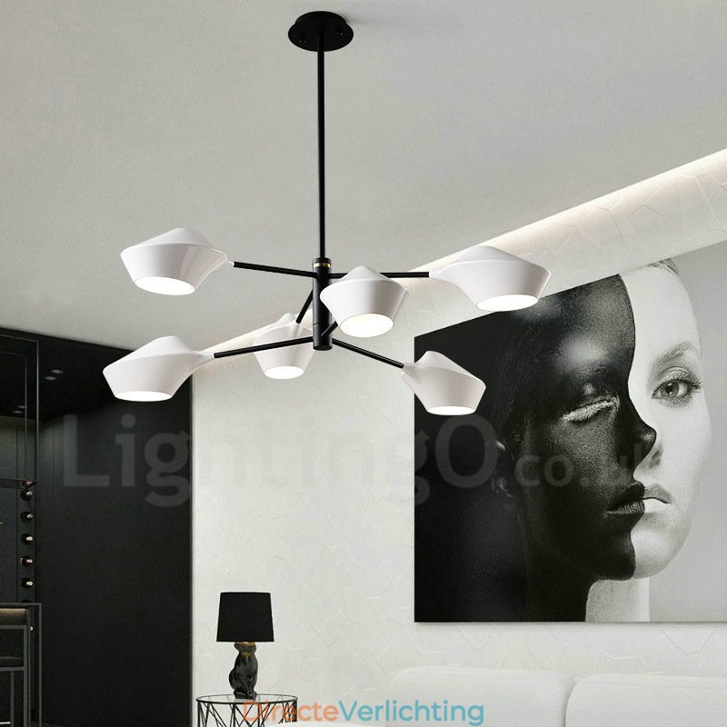 2-laags, veelkleurige lineaire retro kroonluchter met 6 lampen en acryl kappen voor buiten, garage