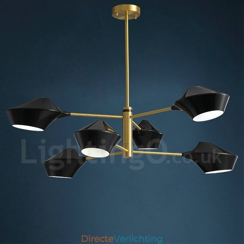 2-laags, veelkleurige lineaire retro kroonluchter met 6 lampen en acryl kappen voor buiten, garage