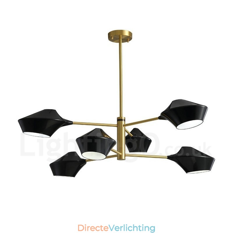 2-laags, veelkleurige lineaire retro kroonluchter met 6 lampen en acryl kappen voor buiten, garage