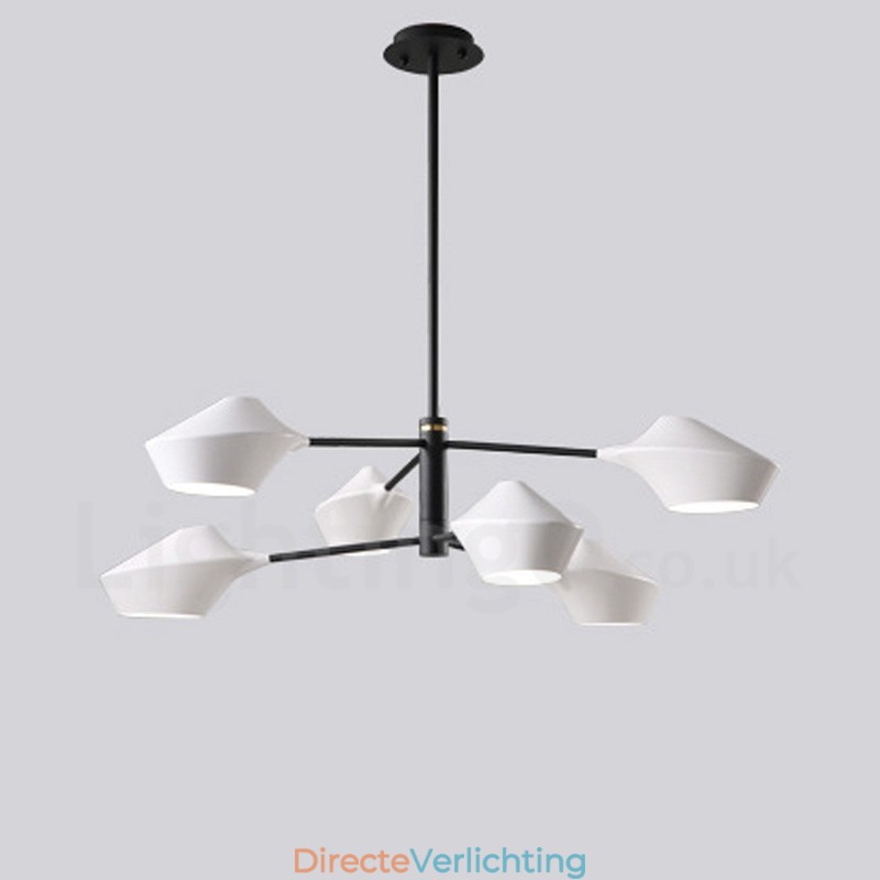 2-laags, veelkleurige lineaire retro kroonluchter met 6 lampen en acryl kappen voor buiten, garage