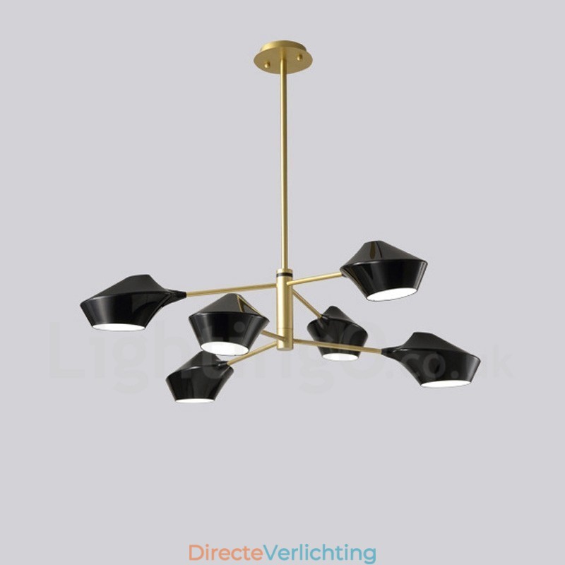 2-laags, veelkleurige lineaire retro kroonluchter met 6 lampen en acryl kappen voor buiten, garage