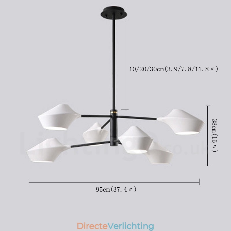 2-laags, veelkleurige lineaire retro kroonluchter met 6 lampen en acryl kappen voor buiten, garage