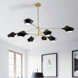 Twee lagen veelkleurige lineaire retro kroonluchter 8 lichtbronnen met acryl kappen buiten garage