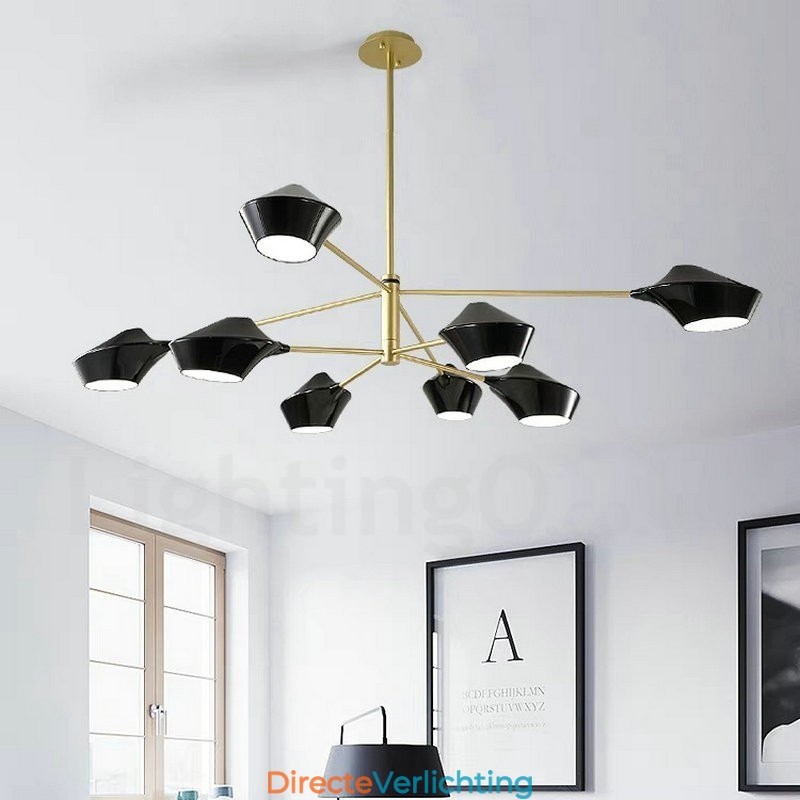 Twee lagen veelkleurige lineaire retro kroonluchter 8 lichtbronnen met acryl kappen buiten garage