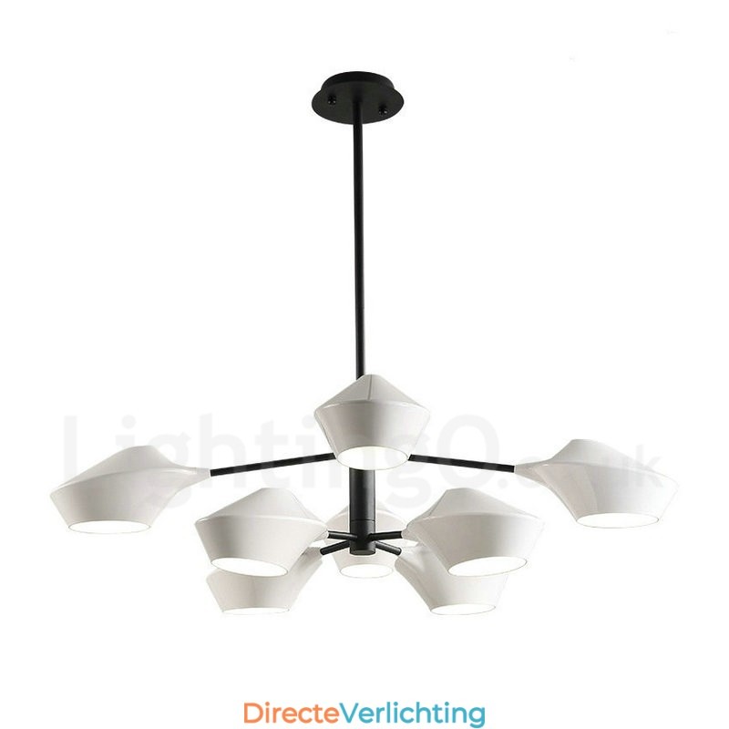 Twee lagen veelkleurige lineaire retro kroonluchter 8 lichtbronnen met acryl kappen buiten garage