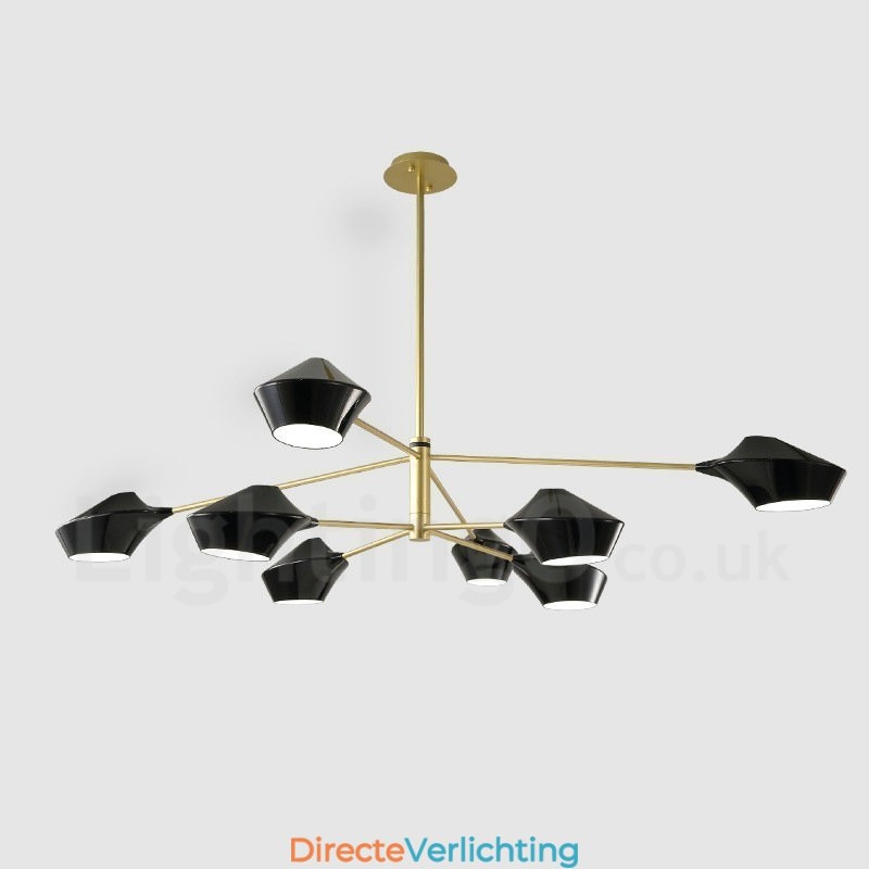Twee lagen veelkleurige lineaire retro kroonluchter 8 lichtbronnen met acryl kappen buiten garage