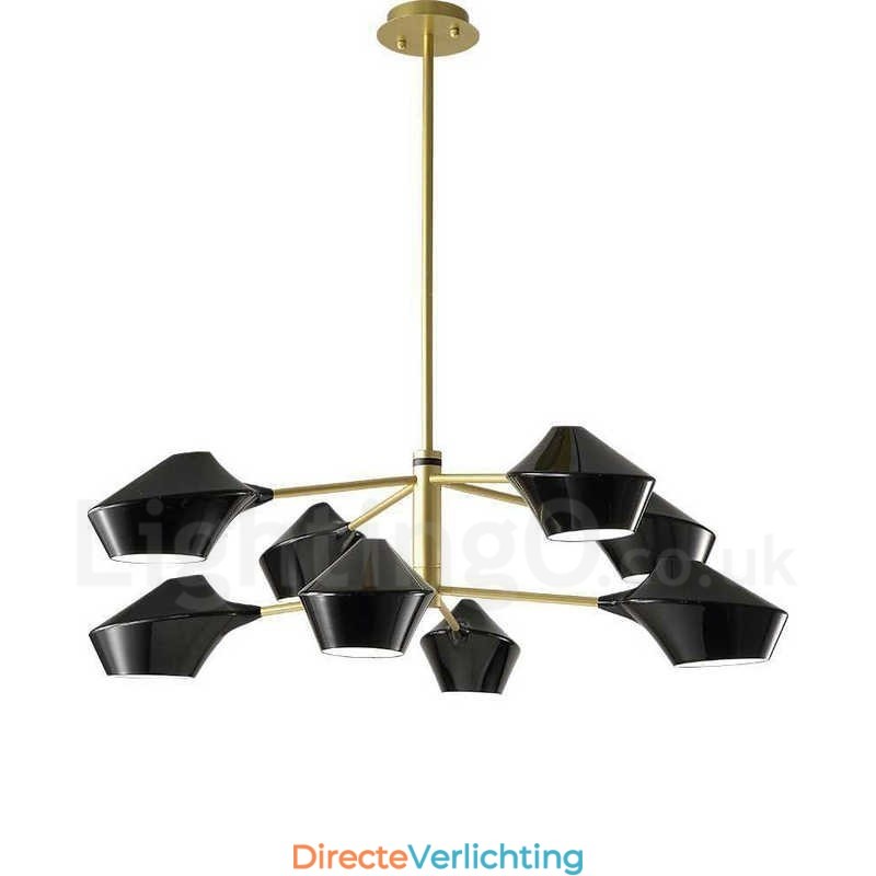 Twee lagen veelkleurige lineaire retro kroonluchter 8 lichtbronnen met acryl kappen buiten garage