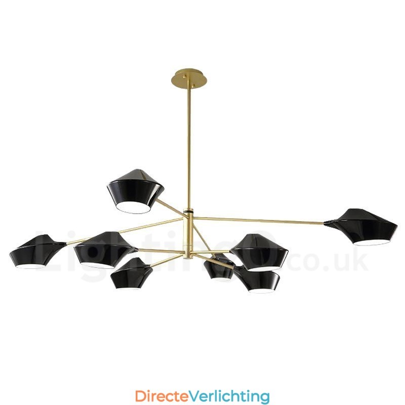 Twee lagen veelkleurige lineaire retro kroonluchter 8 lichtbronnen met acryl kappen buiten garage