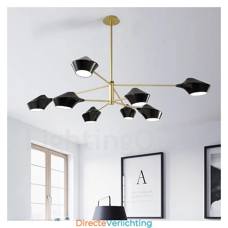 Twee lagen veelkleurige lineaire retro kroonluchter 8 lichtbronnen met acryl kappen buiten garage