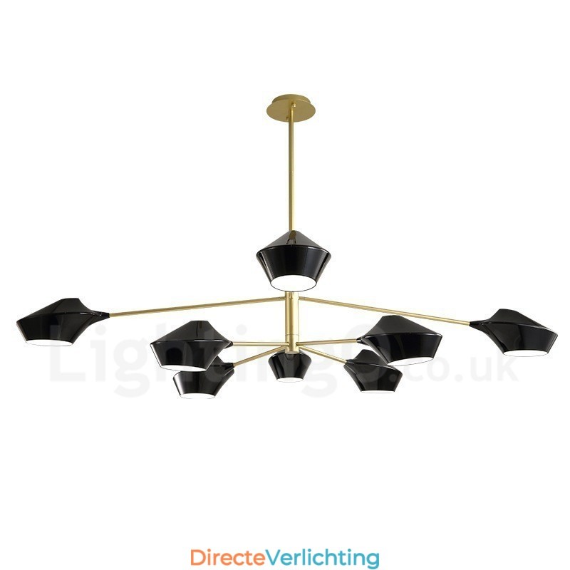 Twee lagen veelkleurige lineaire retro kroonluchter 8 lichtbronnen met acryl kappen buiten garage