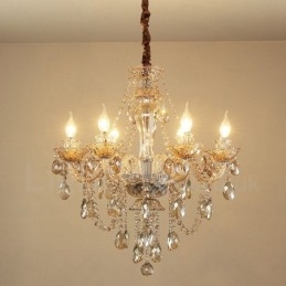6-lichts cognackleurige elegante kristallen kaarskroonluchter