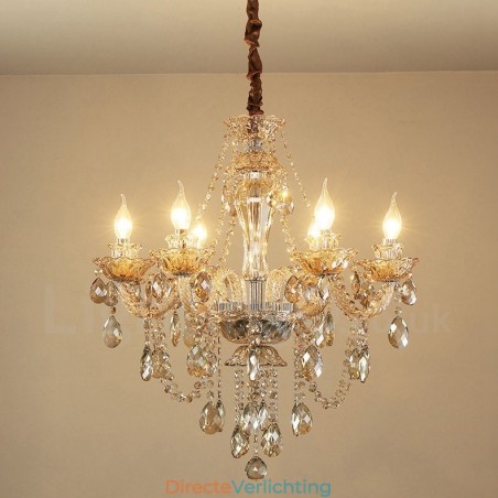 6-lichts cognackleurige elegante kristallen kaarskroonluchter 6-lichts cognackleurige elegante kristallen kaarskroonluchter