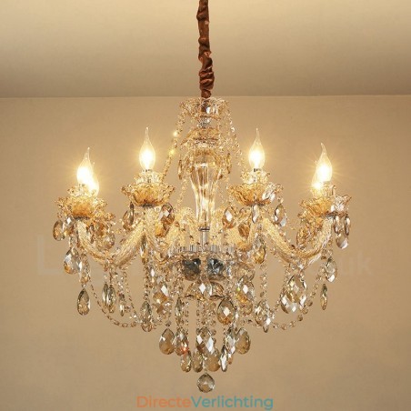 8-lichts cognackleurige elegante kristallen kaarskroonluchter 8-lichts cognackleurige elegante kristallen kaarskroonluchter