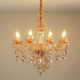 8 Licht Amber Goud Elegante Kristallen Kaars Kroonluchter
