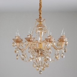 8 Licht Amber Goud Elegante Kristallen Kaars Kroonluchter