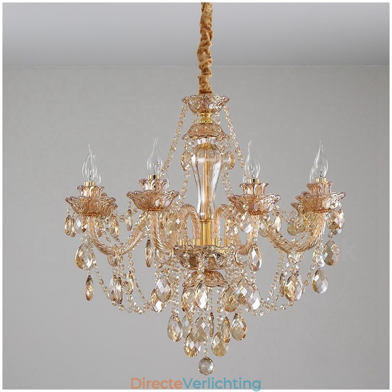 8 Licht Amber Goud Elegante Kristallen Kaars Kroonluchter