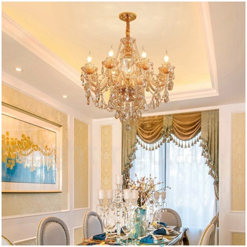 8 Licht Amber Goud Elegante Kristallen Kaars Kroonluchter
