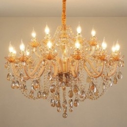 18 (12+6) Licht Amber Goud Elegante Kristallen Kaars Kroonluchter