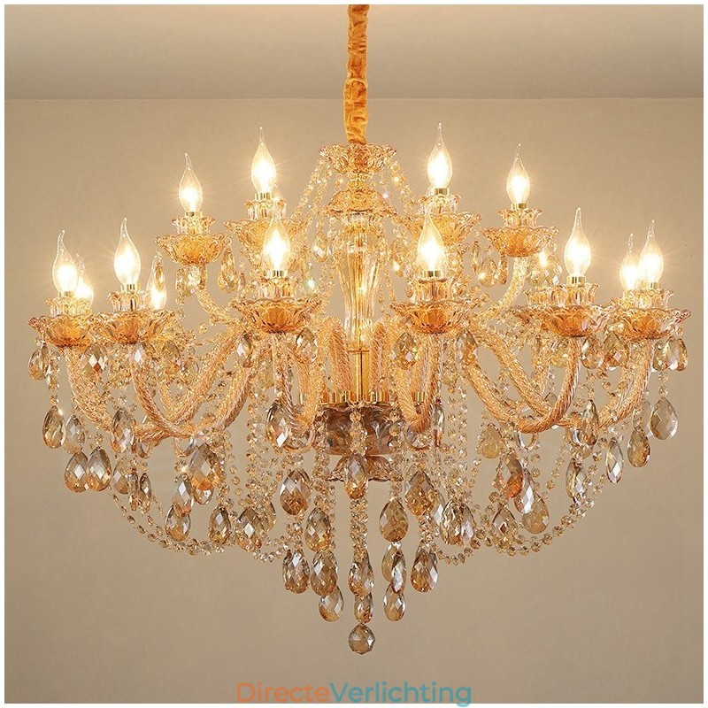 18 (12+6) Licht Amber Goud Elegante Kristallen Kaars Kroonluchter