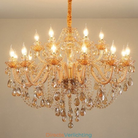 18 (12+6) Licht Amber Goud Elegante Kristallen Kaars Kroonluchter 18 (12+6) Licht Amber Goud Elegante Kristallen Kaars Kroonluchter