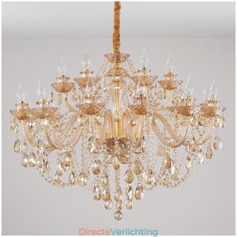 18 (12+6) Licht Amber Goud Elegante Kristallen Kaars Kroonluchter