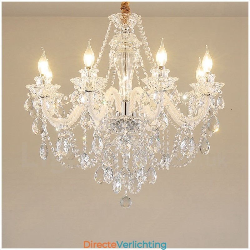 8-lichts heldere kristallen kaars witte arm kroonluchter