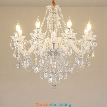 8-lichts heldere kristallen kaars witte arm kroonluchter