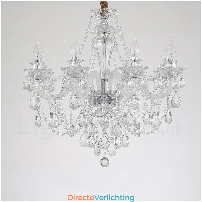 8-lichts heldere kristallen kaars witte arm kroonluchter