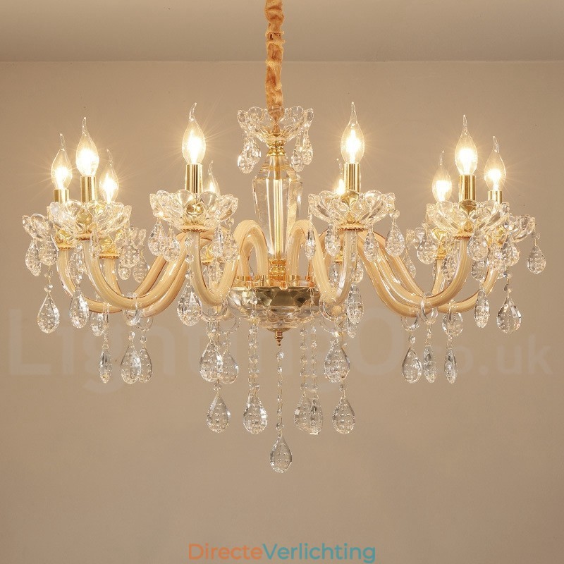 Gouden kroonluchter met heldere kristallen kaars kroonluchter