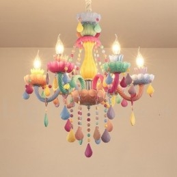 Macaron 6-lichts kroonluchter met veelkleurige kristallen kaars in mini-stijl voor kinderen