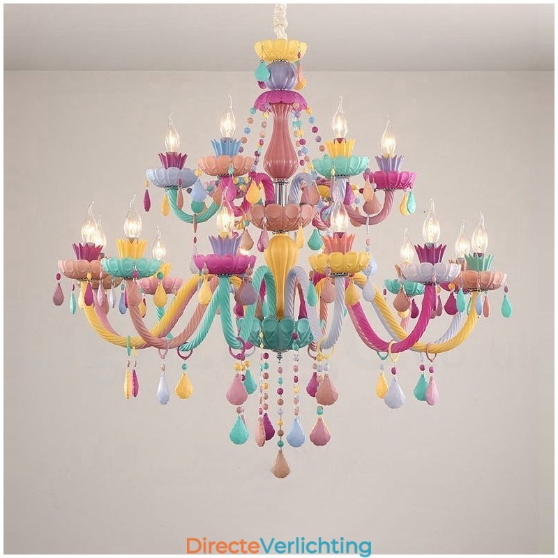 Macaron 18 (12+6) Lichtkroonluchter met Multi Colours Kristallen Kaars Mini Stijl voor Kinderen