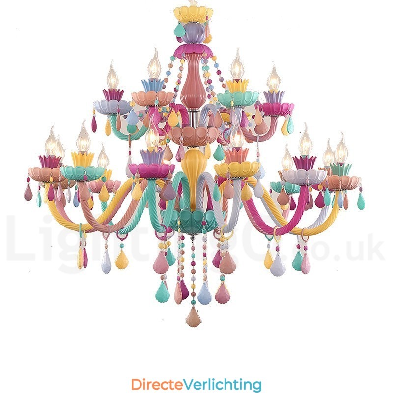 Macaron 18 (12+6) Lichtkroonluchter met Multi Colours Kristallen Kaars Mini Stijl voor Kinderen