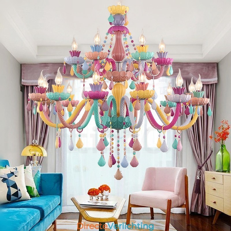 Macaron 18 (12+6) Lichtkroonluchter met Multi Colours Kristallen Kaars Mini Stijl voor Kinderen