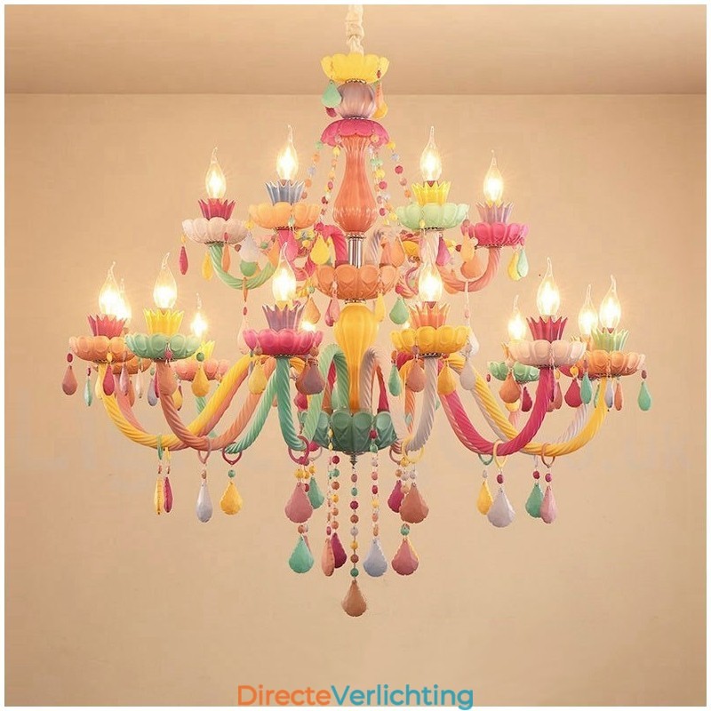 Macaron 18 (12+6) Lichtkroonluchter met Multi Colours Kristallen Kaars Mini Stijl voor Kinderen