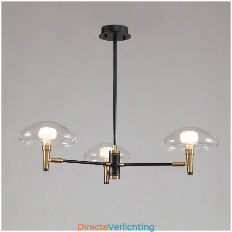 3-lichts mini-stijl uplight gegalvaniseerde kroonluchter met glazen kappen