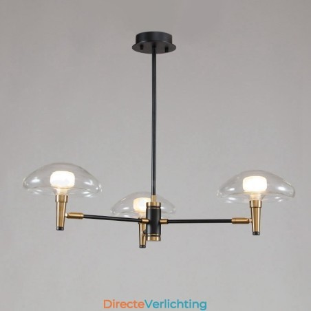 3-lichts mini-stijl uplight gegalvaniseerde kroonluchter met glazen kappen 3-lichts mini-stijl uplight gegalvaniseerde kroonluchter met glazen kappen