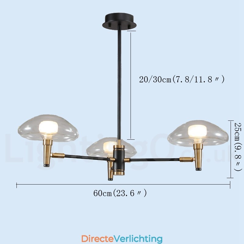 3-lichts mini-stijl uplight gegalvaniseerde kroonluchter met glazen kappen