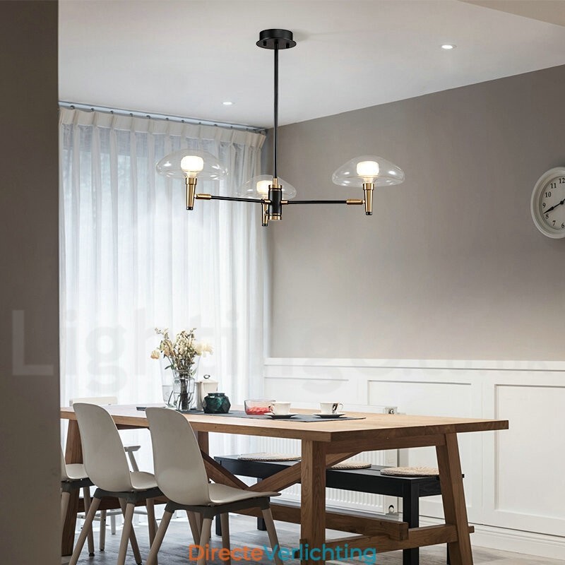 3-lichts mini-stijl uplight gegalvaniseerde kroonluchter met glazen kappen